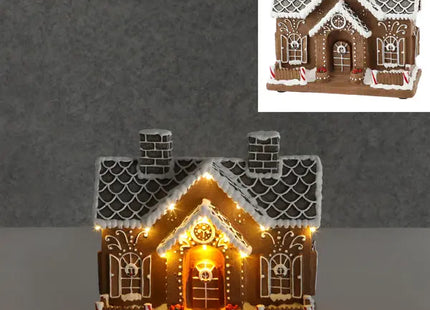 LED-Beleuchtetes Winterhaus im Lebkuchenstil, Festliche Dekoration, 25x22 cm TK Gruppe® Grosshandel 