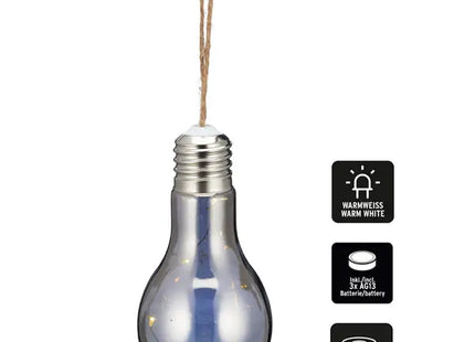 LED-Birne mit Hanfkordel, grau, klein, 5 LEDs, 18 cm hoch - Rustikale Deko-Leuchte TK Gruppe® Grosshandel 