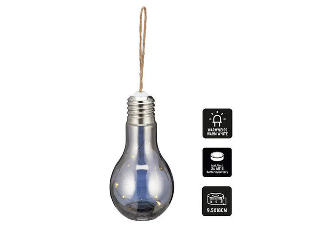 LED-Birne mit Hanfkordel, grau, klein, 5 LEDs, 18 cm hoch - Rustikale Deko-Leuchte TK Gruppe® Grosshandel 