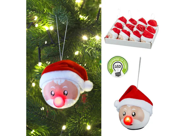 LED Christbaumkugel mit Santa-Motiv - Kleine Leuchtkugel, 6,5cm Durchmesser TK Gruppe® Grosshandel 