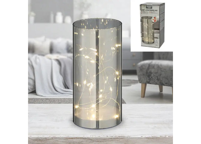 LED-Dekorglas in Grau, mittlere Größe (M), 9x20 cm – Stilvolle Beleuchtung TK Gruppe® Grosshandel 