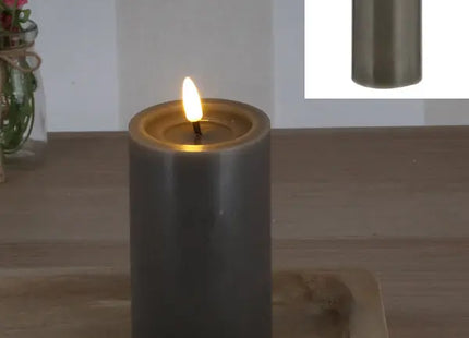 LED-Echtwachskerze 'SHINE', Grau, 7,5x12,5cm - Moderne, flammenlose Beleuchtung TK Gruppe® Grosshandel 