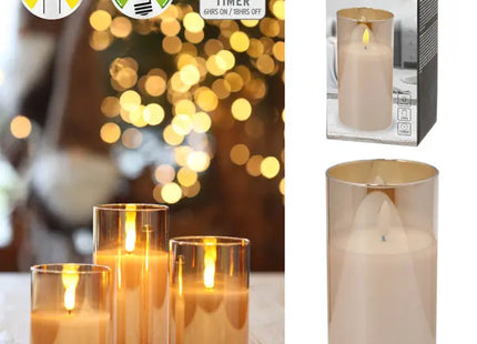 LED Echtwachskerze im Glas, Groß, 7,5x15cm, Stimmungsvolle Beleuchtung TK Gruppe® Grosshandel 