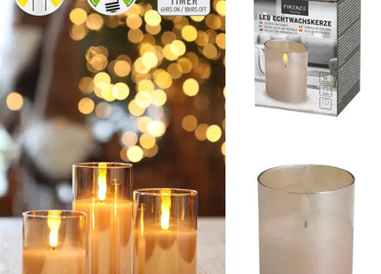 LED Echtwachskerze im Glas, Klein, 7,5x10cm, Gemütliches Licht TK Gruppe® Grosshandel 