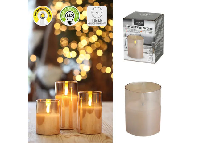 LED Echtwachskerze im Glas, Klein, 7,5x10cm, Gemütliches Licht TK Gruppe® Grosshandel 
