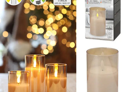 LED Echtwachskerze im Glas, Mittelgroß, 7,5x12,5cm, Stilvolles Licht TK Gruppe® Grosshandel 