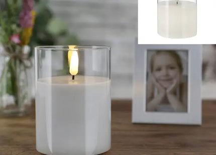 LED Echtwachskerze im Glas, New Flame, Klein, Weiß, 7,5x10cm TK Gruppe® Grosshandel 