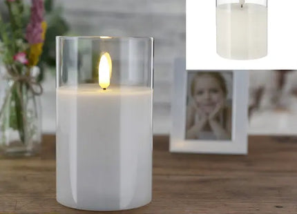 LED Echtwachskerze im Glas, New Flame, Medium, Weiß, 7,5x12,5cm TK Gruppe® Grosshandel 