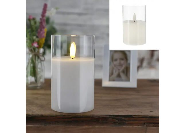 LED Echtwachskerze im Glas, New Flame, Medium, Weiß, 7,5x12,5cm TK Gruppe® Grosshandel 