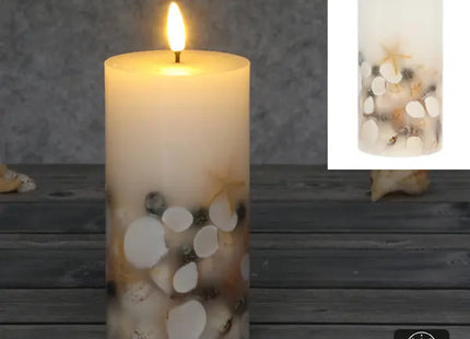 LED Echtwachskerze, Muschel-Design, 7,5x15 cm, batteriebetrieben, flackernder Flammeneffekt TK Gruppe® Grosshandel 