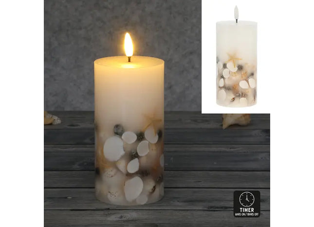 LED Echtwachskerze, Muschel-Design, 7,5x15 cm, batteriebetrieben, flackernder Flammeneffekt TK Gruppe® Grosshandel 