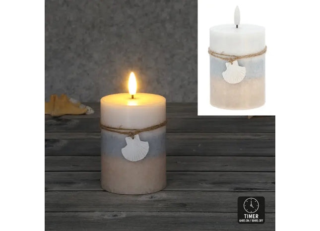 LED Echtwachskerze, maritimes Design, ca. 7,5x10 cm, flackerndes Licht, batteriebetrieben TK Gruppe® Grosshandel 