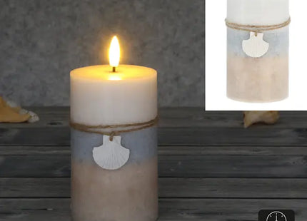 LED Echtwachskerze, maritimes Design, ca. 7,5x12,5 cm, sicherer Flammeneffekt, batteriebetrieben TK Gruppe® Grosshandel 