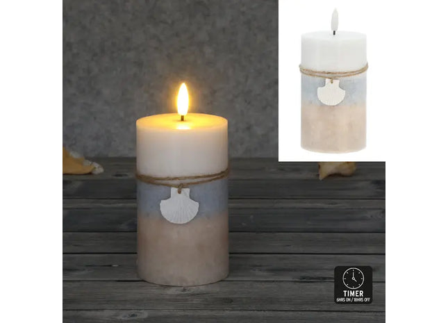 LED Echtwachskerze, maritimes Design, ca. 7,5x12,5 cm, sicherer Flammeneffekt, batteriebetrieben TK Gruppe® Grosshandel 