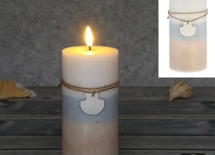 LED Echtwachskerze, maritimes Design, ca. 7,5x15 cm, batteriebetrieben, sicherer Flammeneffekt TK Gruppe® Grosshandel 