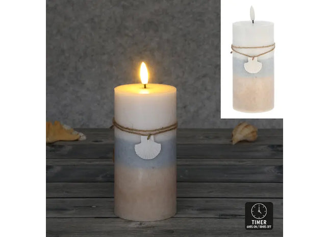 LED Echtwachskerze, maritimes Design, ca. 7,5x15 cm, batteriebetrieben, sicherer Flammeneffekt TK Gruppe® Grosshandel 