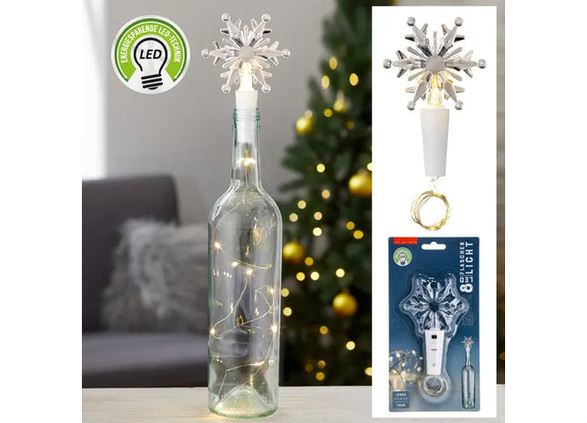 LED Flaschenlicht mit Schneeflockenmotiv, 8 LEDs – Dekoratives Licht TK Gruppe® Grosshandel 