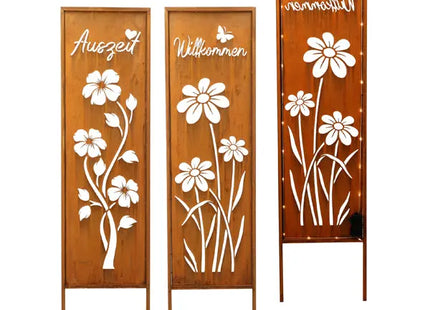 LED Gartenstecker mit Sprüchen, rostig, 2er-Set, TIMER, ca. 120cm Höhe, dekorative Gartenlichter TK Gruppe® Grosshandel 