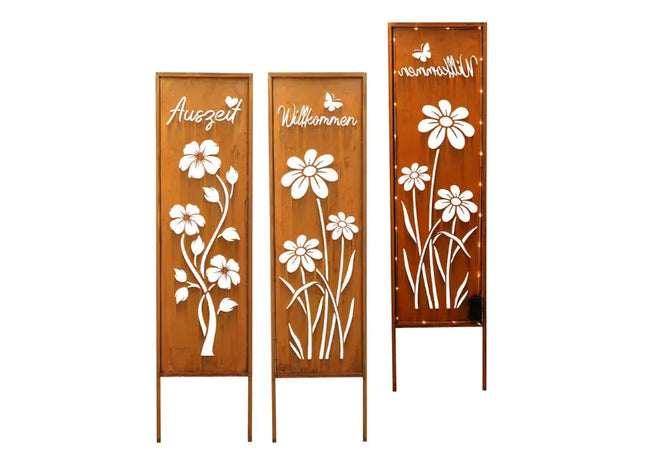 LED Gartenstecker mit Sprüchen, rostig, 2er-Set, TIMER, ca. 120cm Höhe, dekorative Gartenlichter TK Gruppe® Grosshandel 