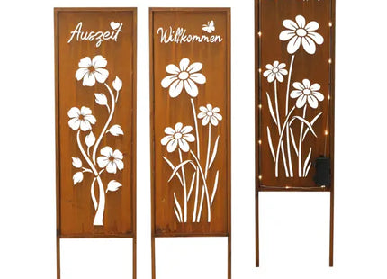 LED Gartenstecker mit Sprüchen, rostig, 2er-Set, TIMER, ca. 85cm Höhe, dekorative Gartenbeleuchtung TK Gruppe® Grosshandel 