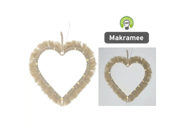 LED Herz Makramee zum Hängen, 20 LEDs, Durchmesser Ca. 30cm – Romantische Deko TK Gruppe® Grosshandel 