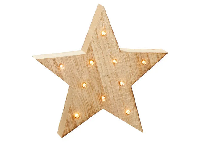 LED Holz Stern Natural Xmas, klein, 10 LED, 18cm - Gemütliche und Stilvolle Weihnachtsbeleuchtung TK Gruppe® Grosshandel 