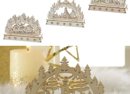 LED Holz-Stimmungsleuchten, 3er-Set, Höhe ca. 14cm - Atmosphärische Beleuchtung TK Gruppe® Grosshandel 