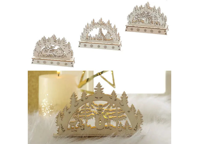 LED Holz-Stimmungsleuchten, 3er-Set, Höhe ca. 14cm - Atmosphärische Beleuchtung TK Gruppe® Grosshandel 