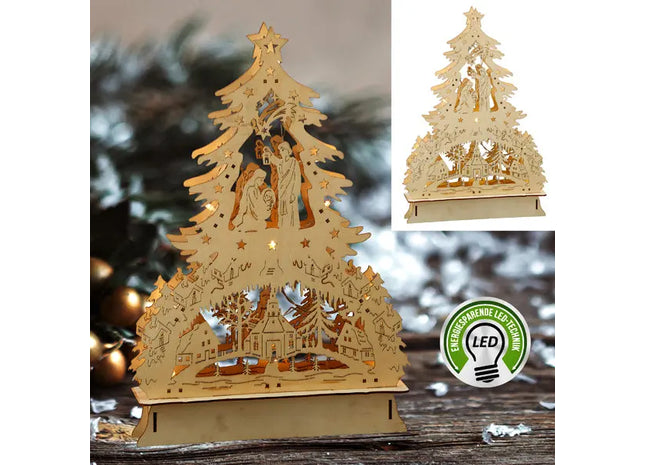 LED Holz Weihnachtsbaum, Ca. 43cm Hoch – Festliche Heimdekoration TK Gruppe® Grosshandel 