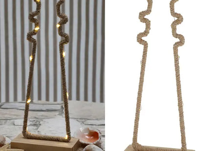 LED Jute Lighthouse on Wooden Base, S, approx. 27cmH TK Gruppe® Grosshandel 