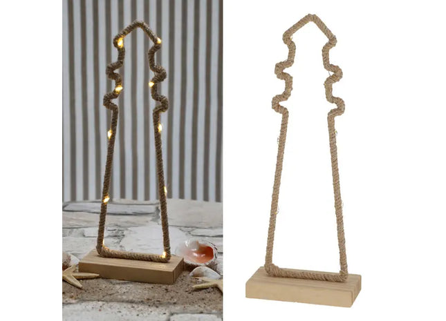 LED Jute Lighthouse on Wooden Base, S, approx. 27cmH TK Gruppe® Grosshandel 