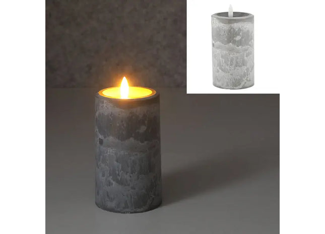 LED-Kerze in Betonoptik, M, 7,5x12,5 cm hoch – Realistische, elegante Dekobeleuchtung TK Gruppe® Grosshandel 