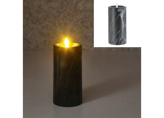 LED-Kerze in Marmoroptik, L, 7,5x15 cm hoch – Realistische, sichere Beleuchtung TK Gruppe® Grosshandel 
