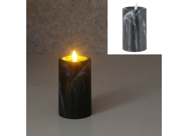 LED-Kerze in Marmoroptik, M, 7,5x12,5 cm hoch – Realistische, sichere Ambientebeleuchtung TK Gruppe® Grosshandel 