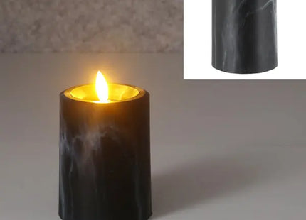 LED-Kerze in Marmoroptik, S, 7,5x10 cm hoch – Realistische, elegante Dekobeleuchtung TK Gruppe® Grosshandel 