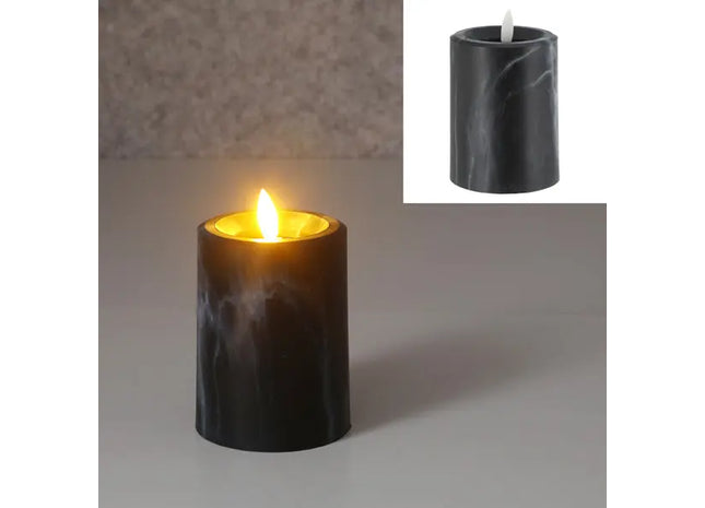 LED-Kerze in Marmoroptik, S, 7,5x10 cm hoch – Realistische, elegante Dekobeleuchtung TK Gruppe® Grosshandel 