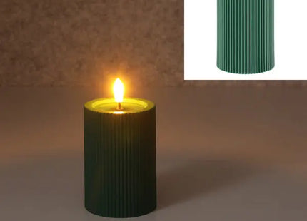 LED-Kerze mit Rille, grün, S, 7,5x10 cm hoch – Realistische, moderne Dekobeleuchtung TK Gruppe® Grosshandel 