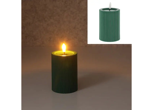 LED-Kerze mit Rille, grün, S, 7,5x10 cm hoch – Realistische, moderne Dekobeleuchtung TK Gruppe® Grosshandel 
