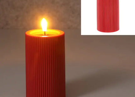 LED-Kerze mit Rille, rot, M, 7,5x12,5 cm hoch – Realistische, stilvolle Dekobeleuchtung TK Gruppe® Grosshandel 