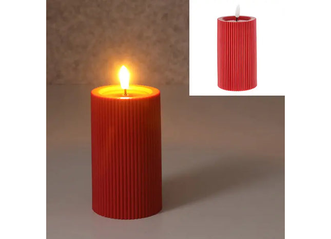 LED-Kerze mit Rille, rot, M, 7,5x12,5 cm hoch – Realistische, stilvolle Dekobeleuchtung TK Gruppe® Grosshandel 