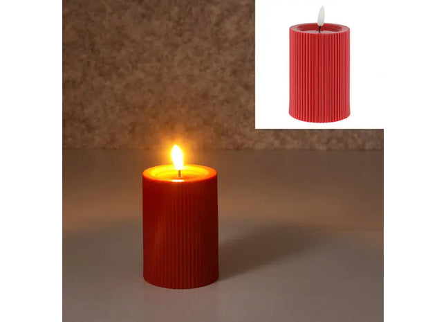 LED-Kerze mit Rille, rot, S, 7,5x10 cm hoch – Realistische, stilvolle Dekobeleuchtung TK Gruppe® Grosshandel 