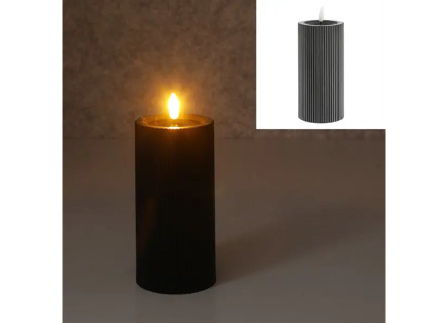 LED-Kerze mit Rille, schwarz, L, 7,5x15 cm hoch – Realistische, stilvolle Dekobeleuchtung TK Gruppe® Grosshandel 