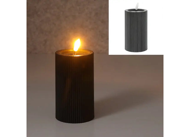 LED-Kerze mit Rille, schwarz, M, 7,5x12,5 cm hoch – Realistische, moderne Dekobeleuchtung TK Gruppe® Grosshandel 