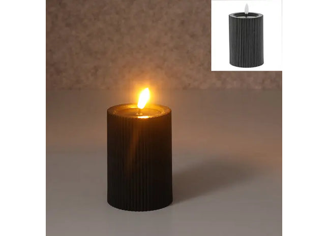LED-Kerze mit Rille, schwarz, S, 7,5x10 cm hoch – Realistische, stilvolle Dekobeleuchtung TK Gruppe® Grosshandel 