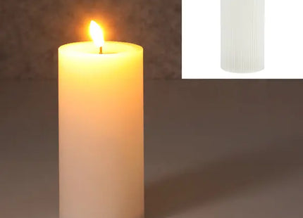 LED-Kerze mit Rille, weiß, L, 7,5x15 cm hoch – Realistische, elegante Dekobeleuchtung TK Gruppe® Grosshandel 