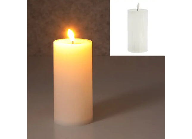 LED-Kerze mit Rille, weiß, L, 7,5x15 cm hoch – Realistische, elegante Dekobeleuchtung TK Gruppe® Grosshandel 