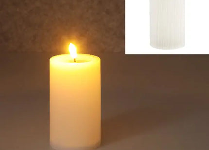 LED-Kerze mit Rille, weiß, M, 7,5x12,5 cm hoch – Realistische, elegante Dekobeleuchtung TK Gruppe® Grosshandel 