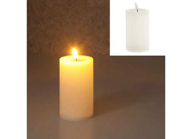 LED-Kerze mit Rille, weiß, M, 7,5x12,5 cm hoch – Realistische, elegante Dekobeleuchtung TK Gruppe® Grosshandel 