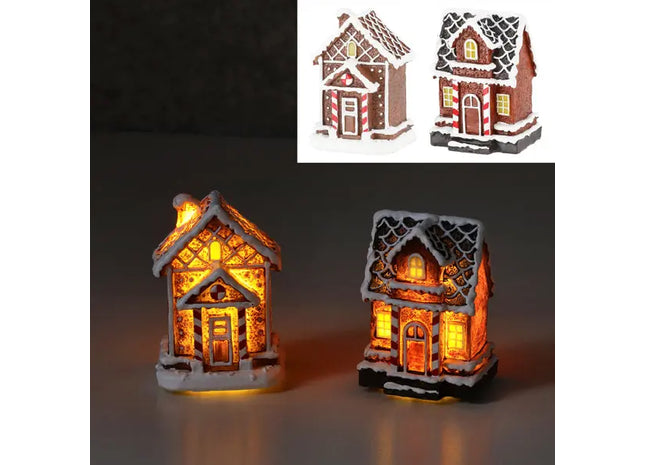 LED-Lebkuchenhaus Mini, Winterdeko Set, 2 Stück, 6x8 cm TK Gruppe® Grosshandel 