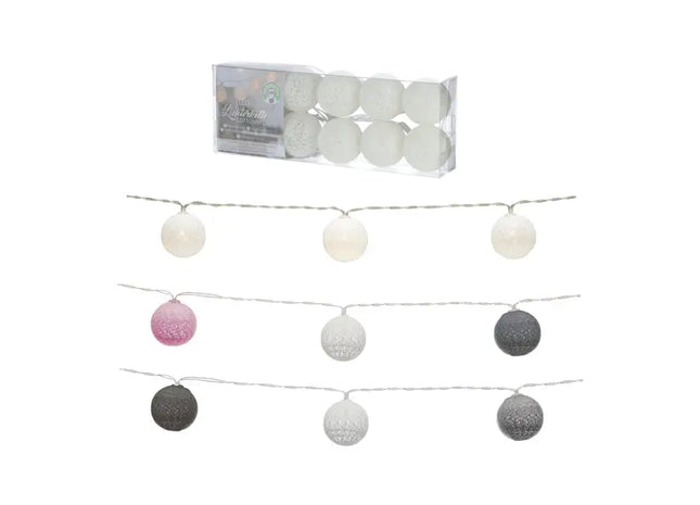 LED-Lichterkette Cottonball, 10 LEDs, 300 cm, 3er-Set, ca. 4 cm Durchmesser - Gemütliche Beleuchtung TK Gruppe® Grosshandel 